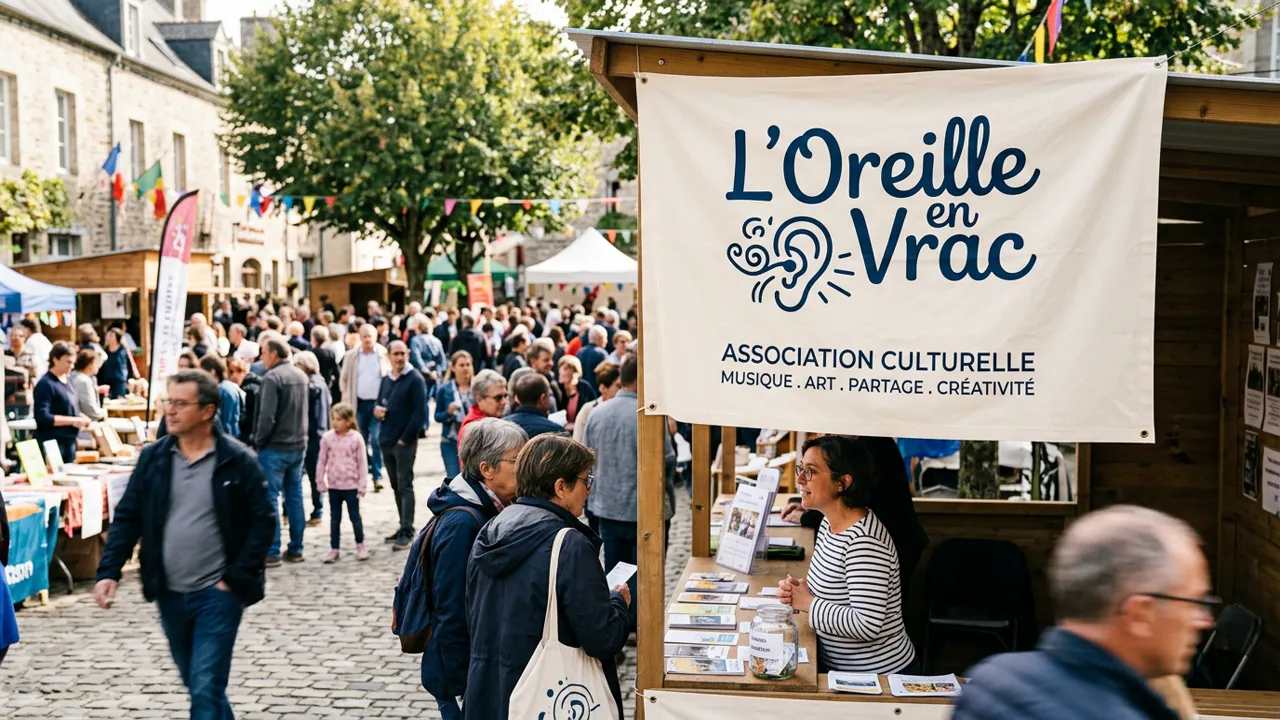 Bannière institutionnelle de L'Oreille en Vrac lors d'un rassemblement communautaire